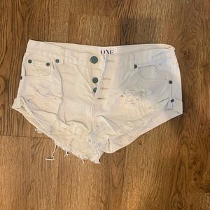 One Teaspoon white distressed denim shorts